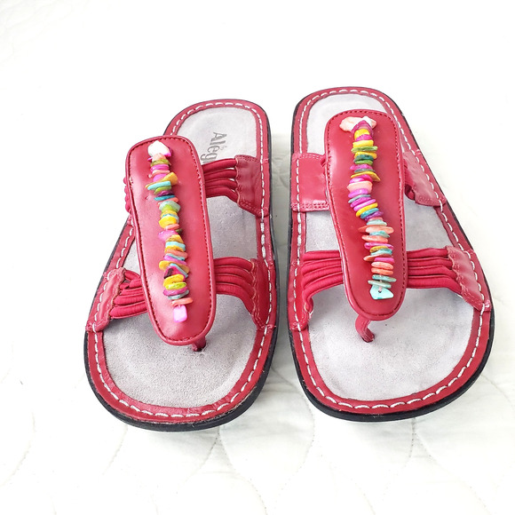 Alegria Red Leather Slip On Thong Sandals Women Size 37 EUR Style PIS-615 Style - Picture 1 of 8